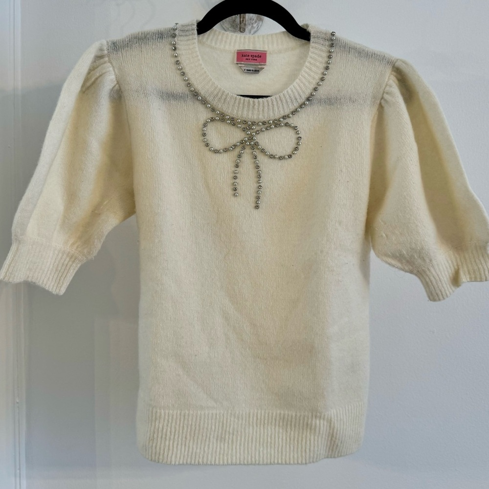 Kate Spade Pearl-Rhinestone Bow Sweater